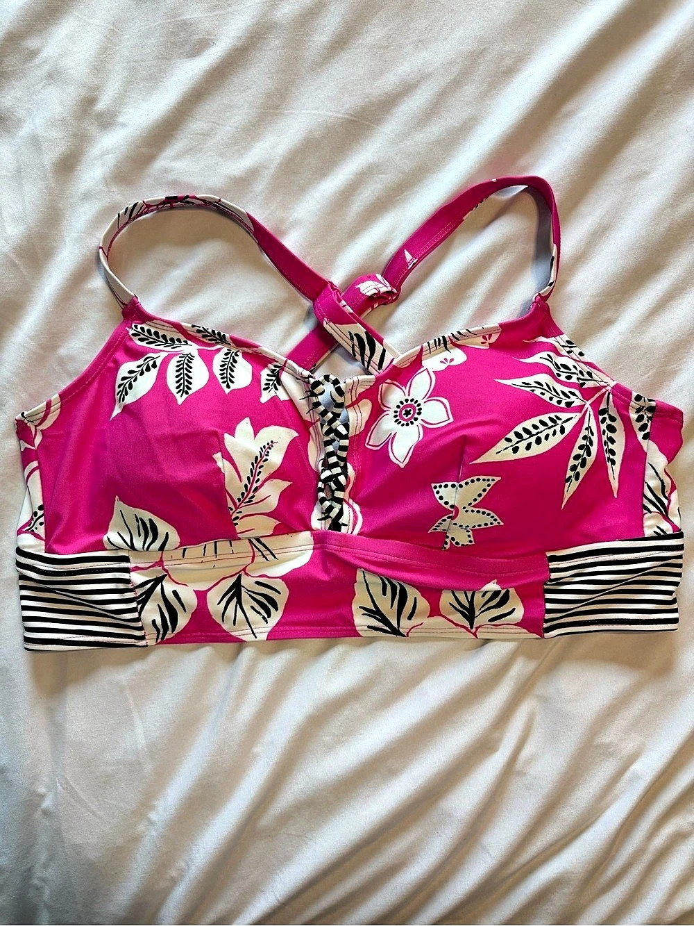 Torrid Wireless Strappy Lace Up Bikini Top Floral Pink & White plus size 2
